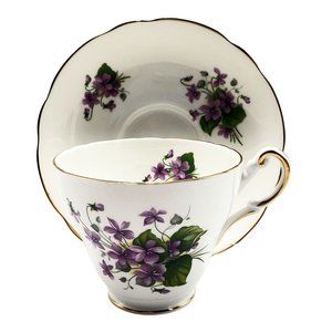 Regency English Bone China Tea Cup/Saucer Purple Violets Delicate Retired VTG